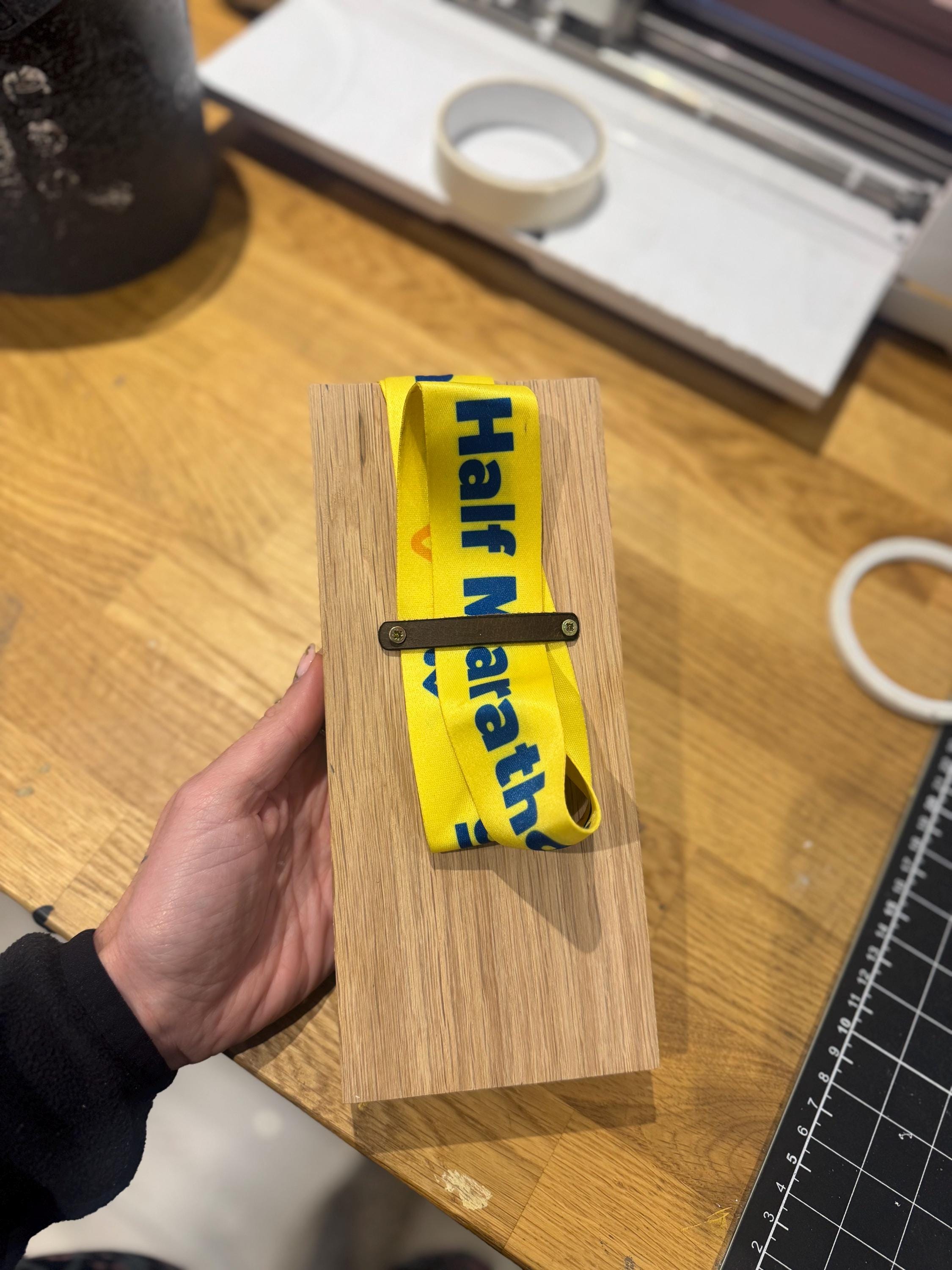 Personalised Oak Warrington Half Marathon Trophy, Engraved Race Keepsake