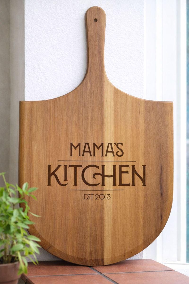 Personalised Acacia Wood Pizza Paddle Peel, Engraved Pizzeria Serving Board