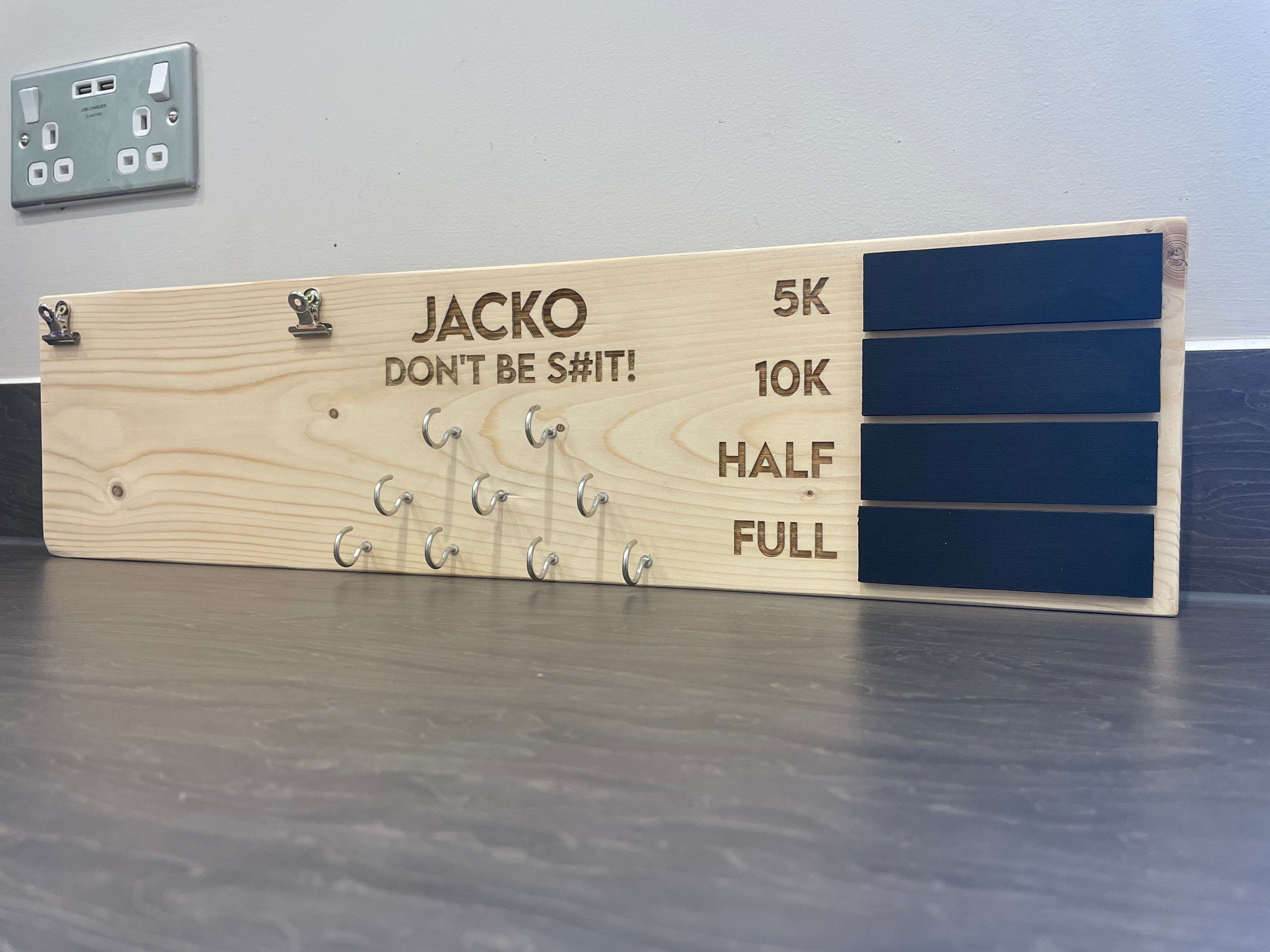 Personalised Medal Hanger, Marathon Bib Display - Engraved Running Gift