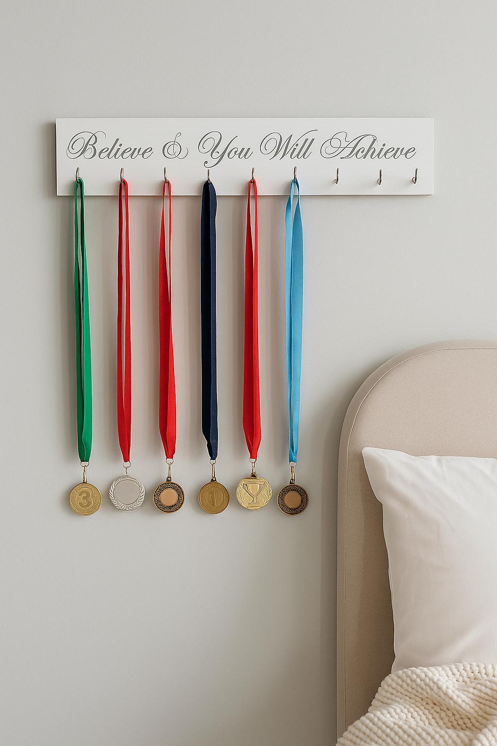 Believe & You Will Achieve Medal Hanger, Wall Mounted Display