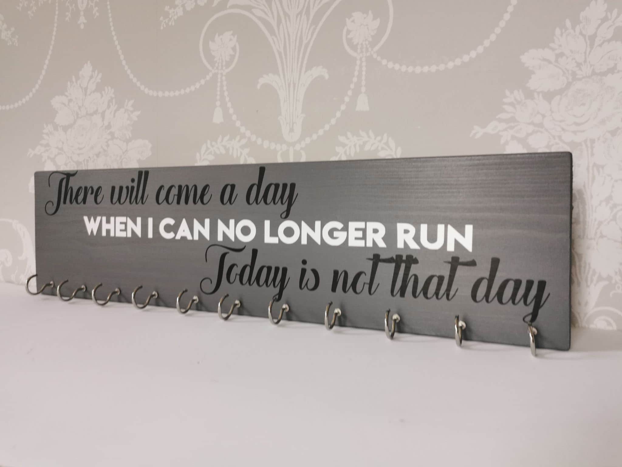 Personalized Medal Hanger with Hooks, Running Quote Decor