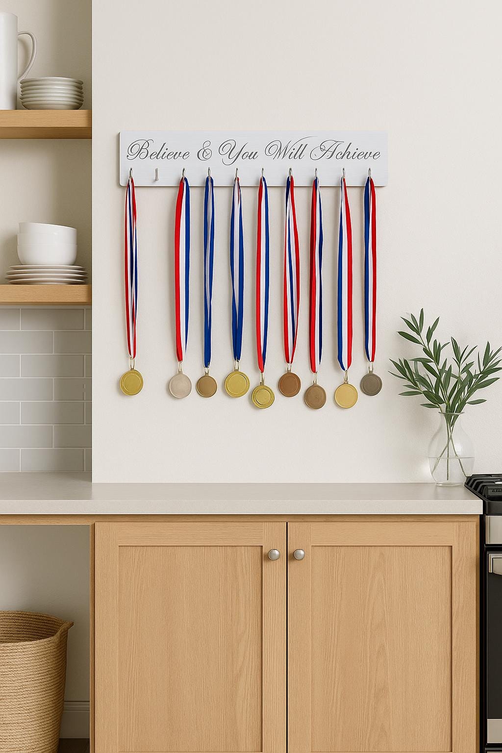 Believe & You Will Achieve Medal Hanger, Wall Mounted Display