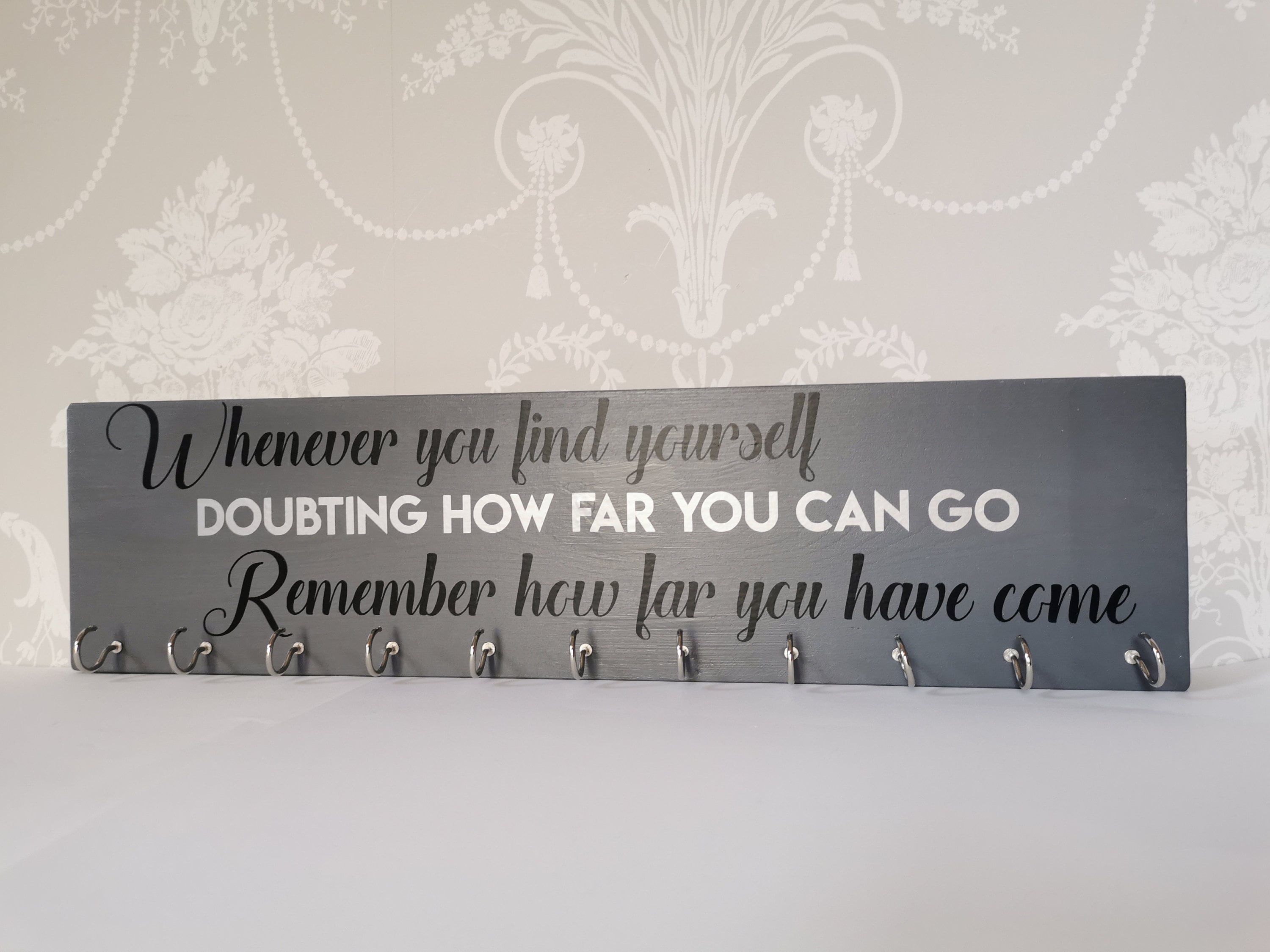 Personalized Medal Hanger: Inspirational Quote, Wall Mountable, 11 Hooks