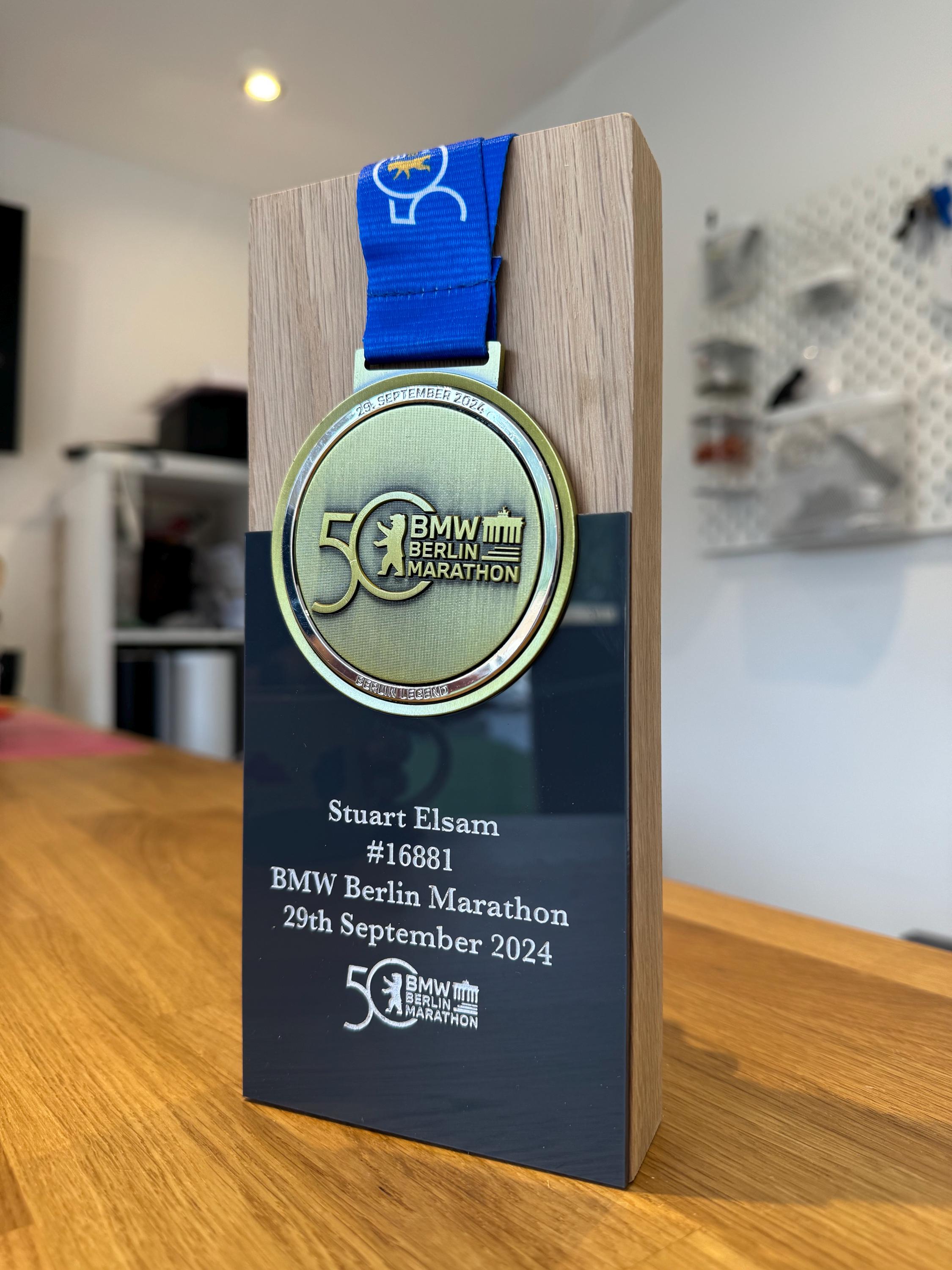 Berlin Marathon Trophy Made From Solid Oak Engraved and Personalised With Your Chosen Words