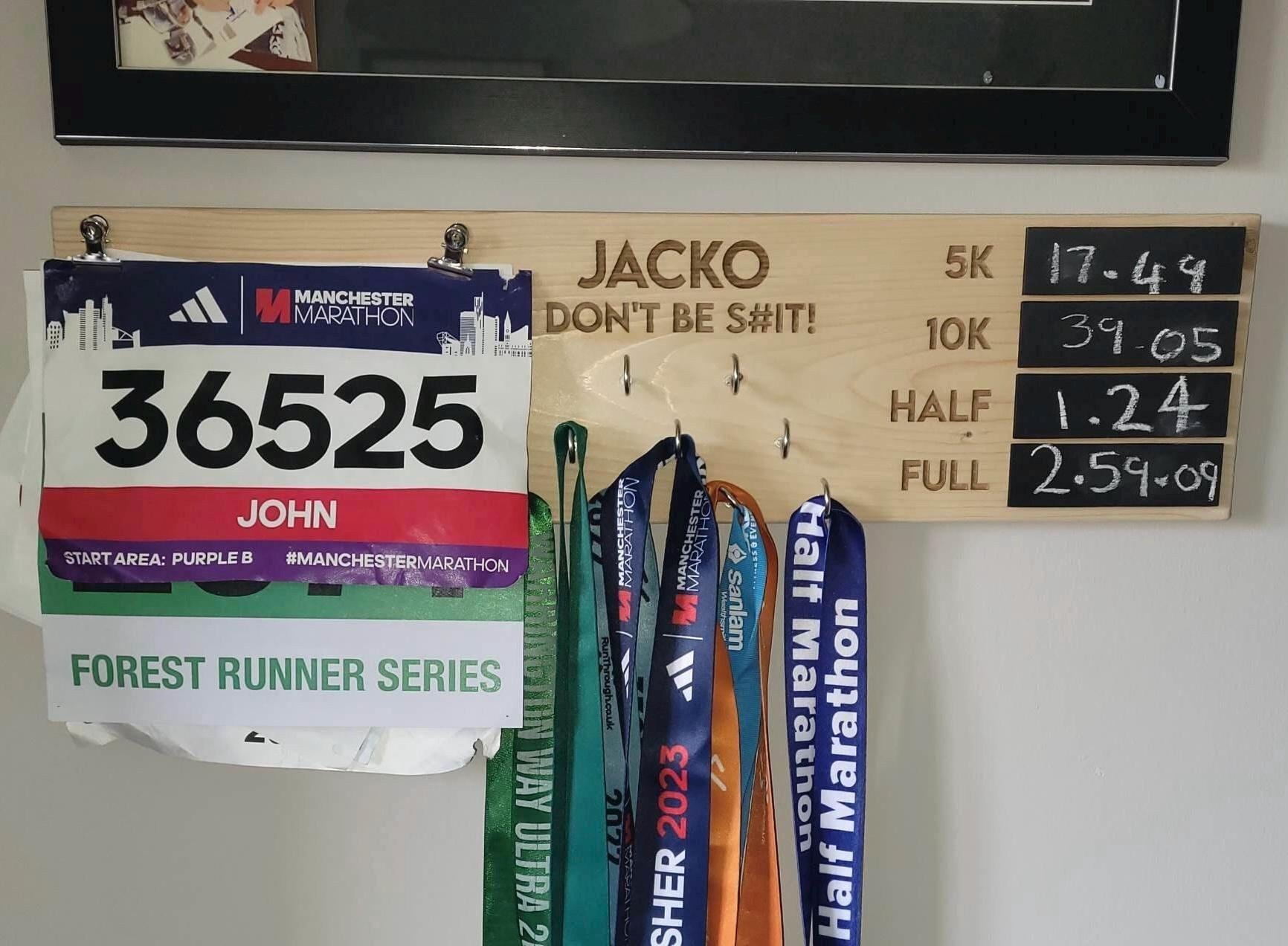 Personalised Medal Hanger, Marathon Bib Display - Engraved Running Gift