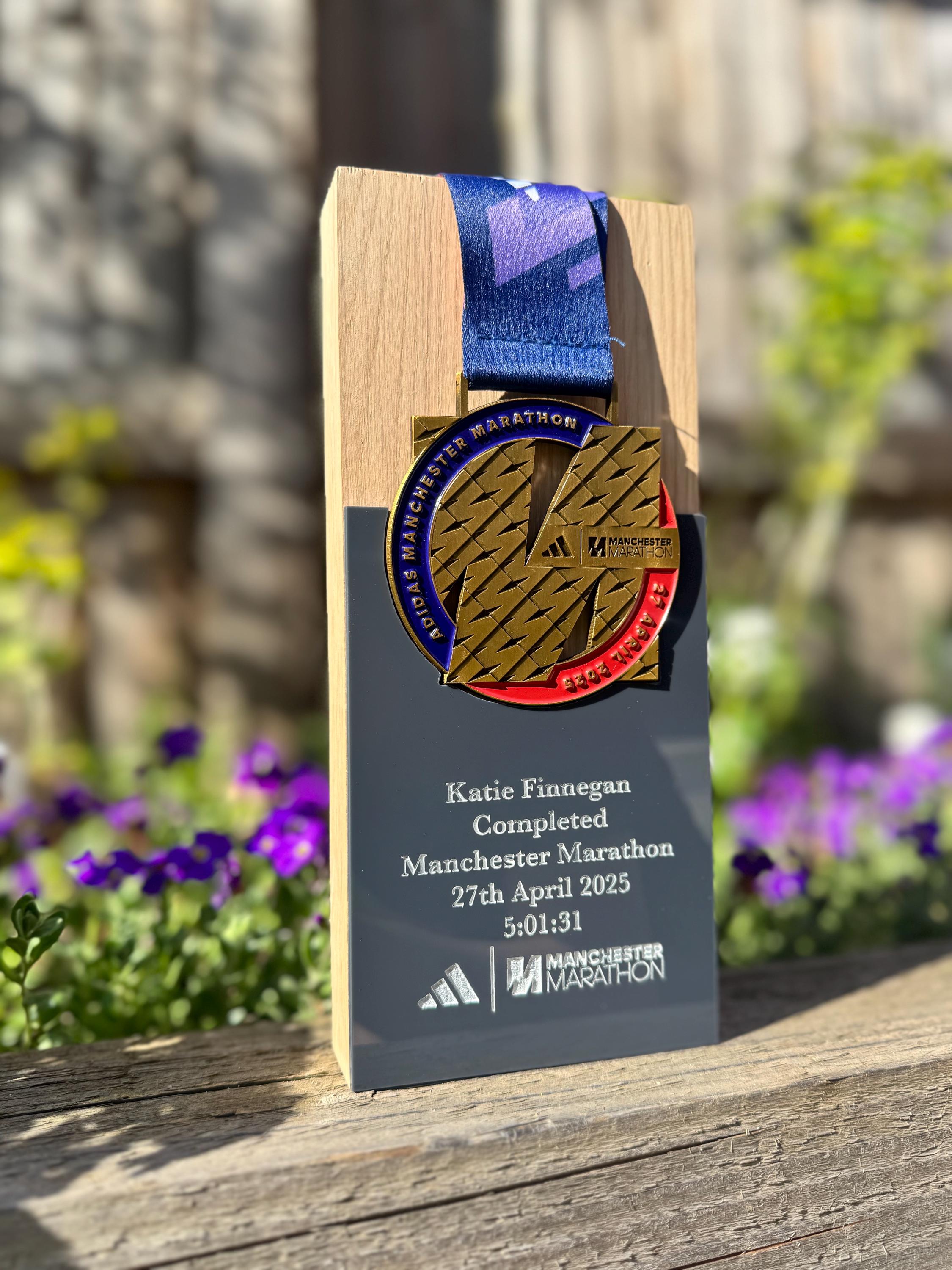 Personalised Manchester Marathon 2025 Solid Oak Trophy Medal