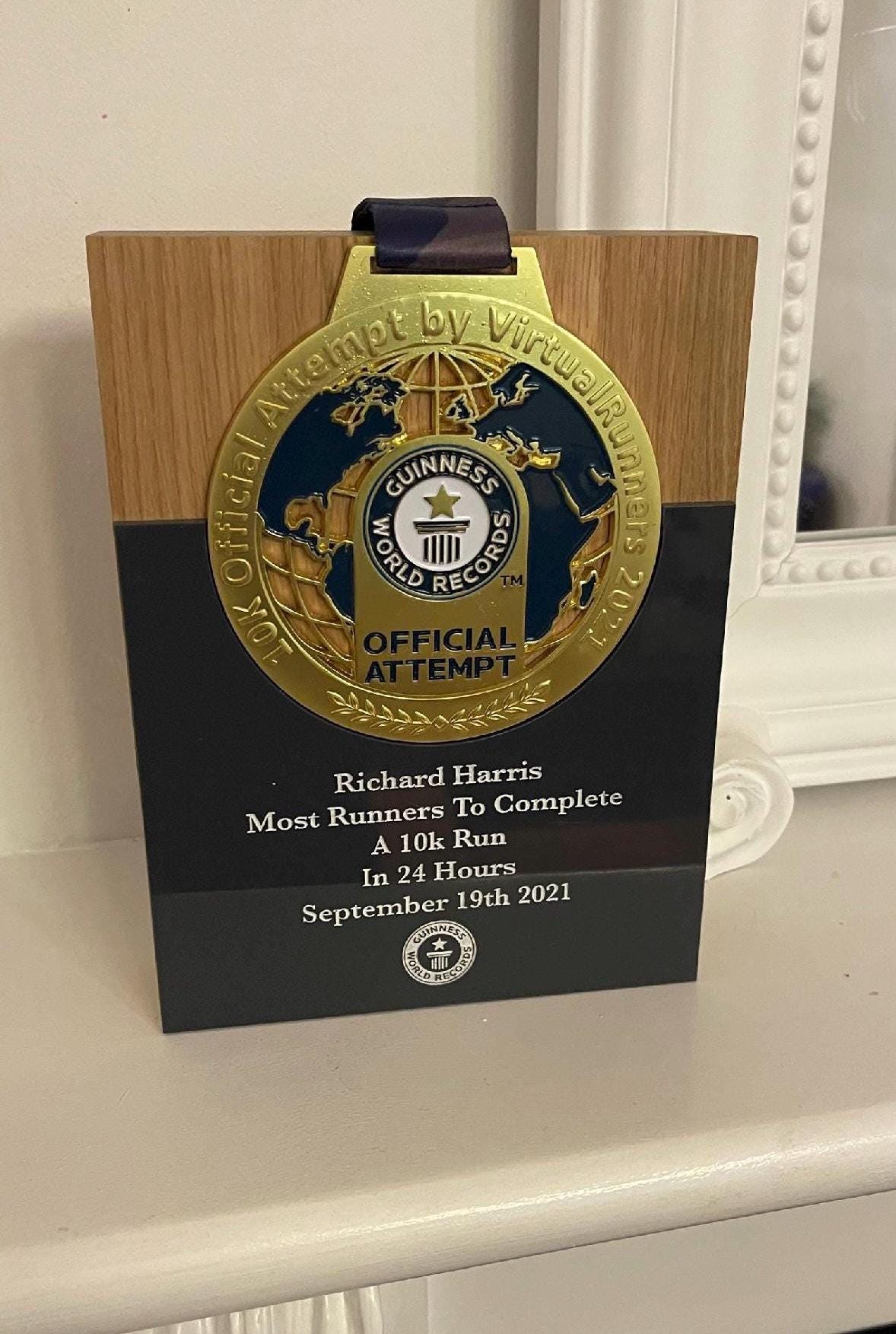 Personalized Ultra Marathon Medal Display, Engraved Solid Oak Trophy