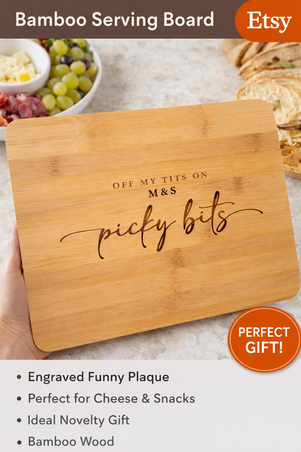 M&S Off My Tits On Picky Bits Charcuterie Board | Chopping Board | Serving | Engraved Wood