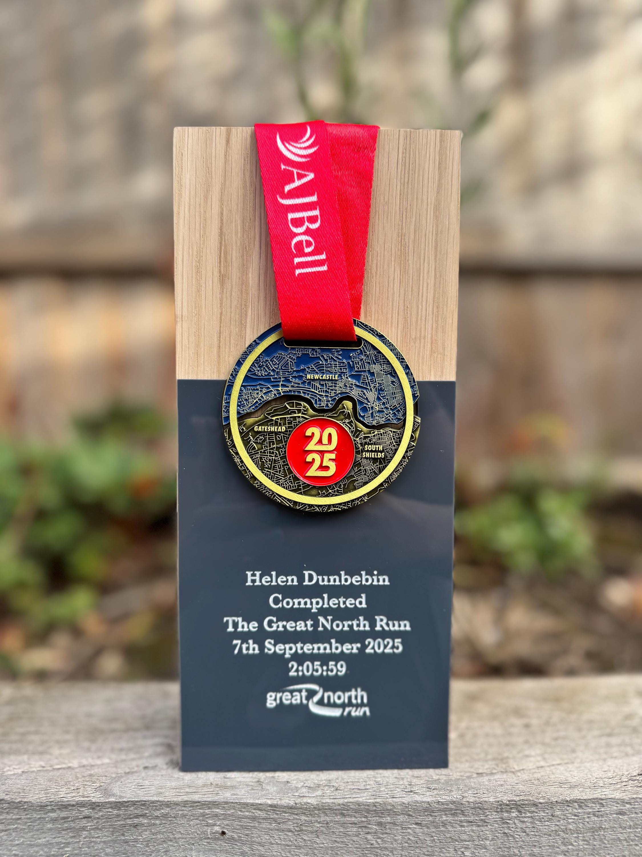 Great North Run 2025 Solid Oak Trophy, Engraved Half Marathon Plaque