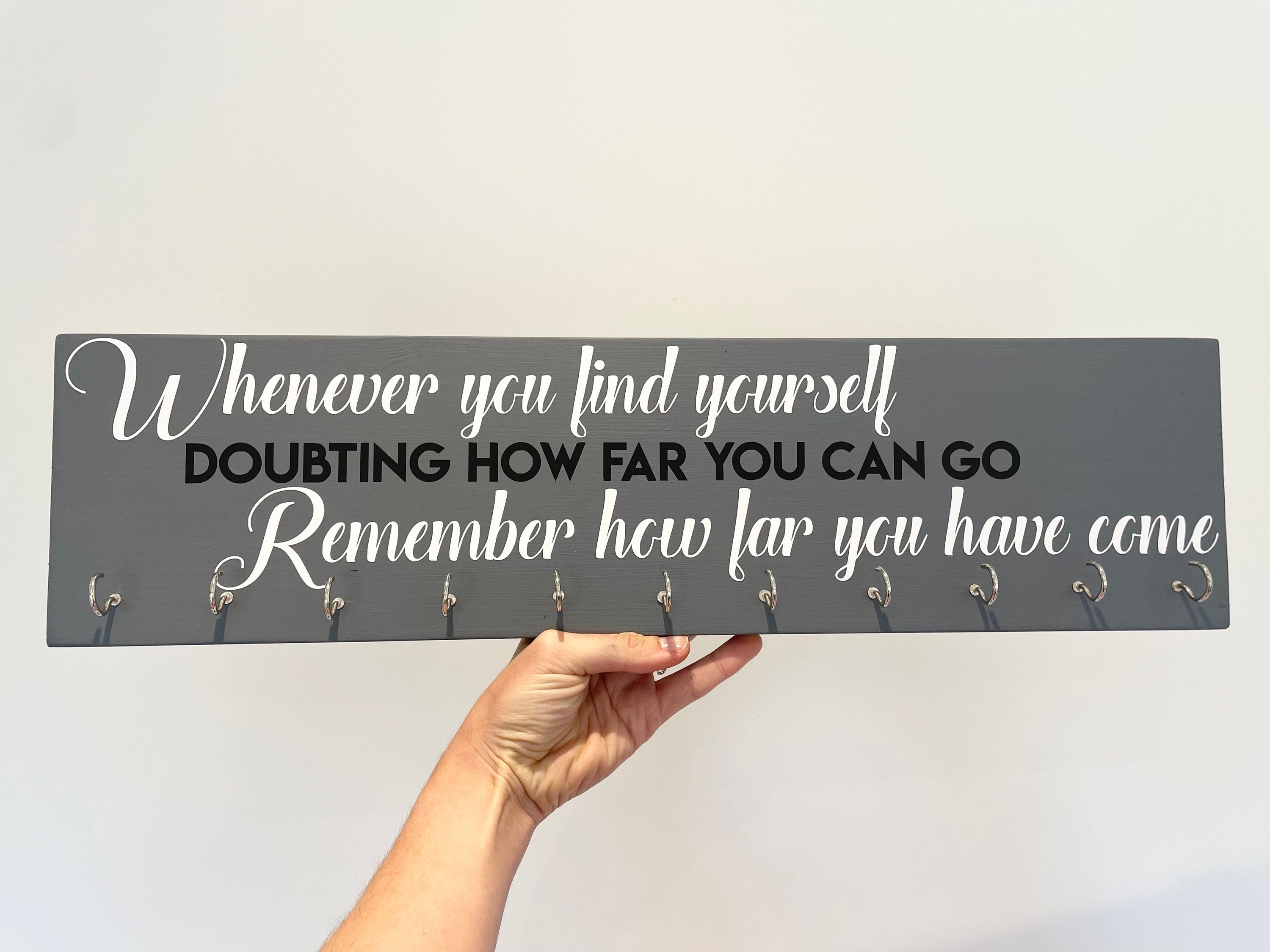 Personalized Medal Hanger: Inspirational Quote, Wall Mountable, 11 Hooks