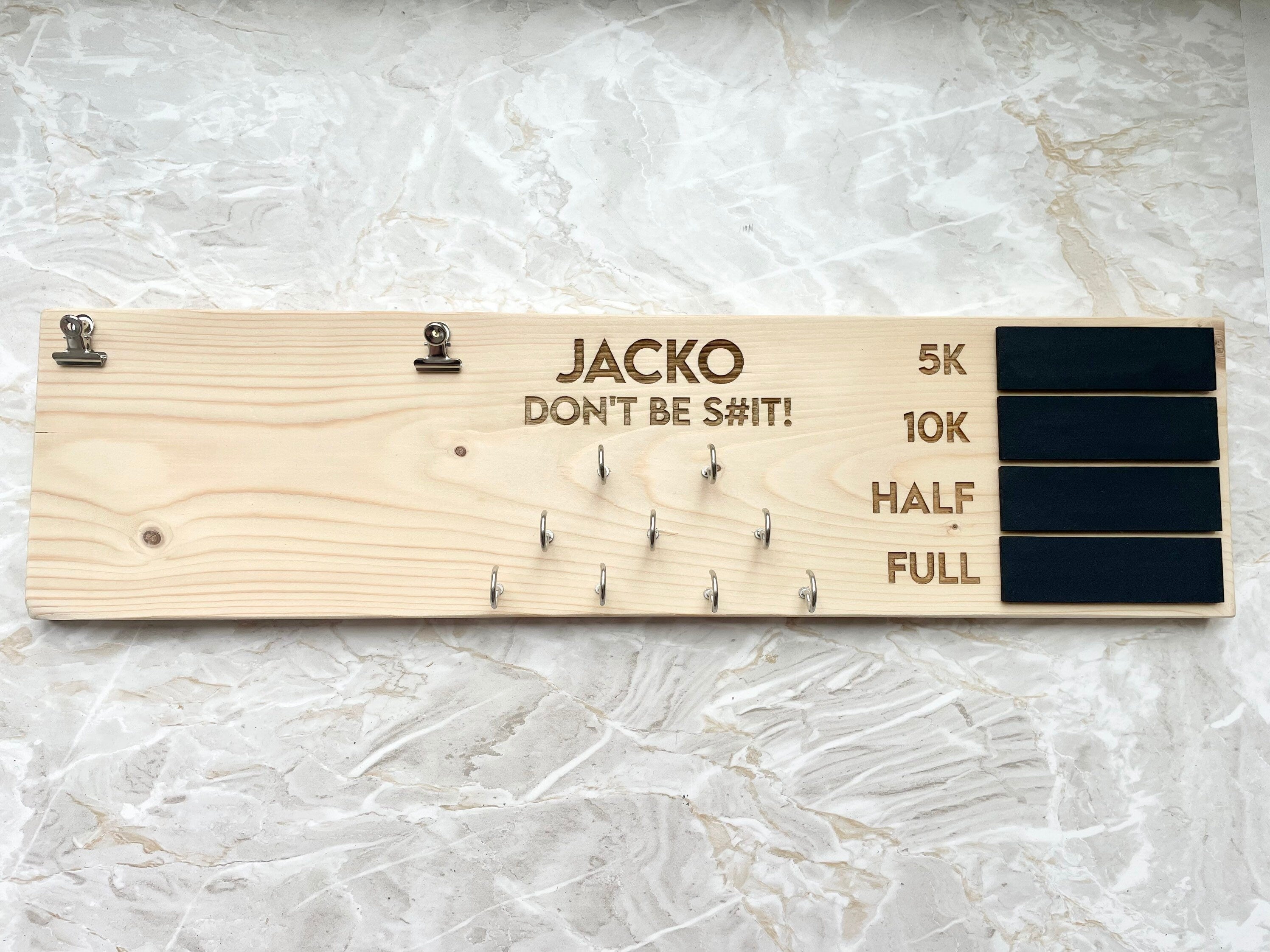 Personalised Medal Hanger, Marathon Bib Display - Engraved Running Gift