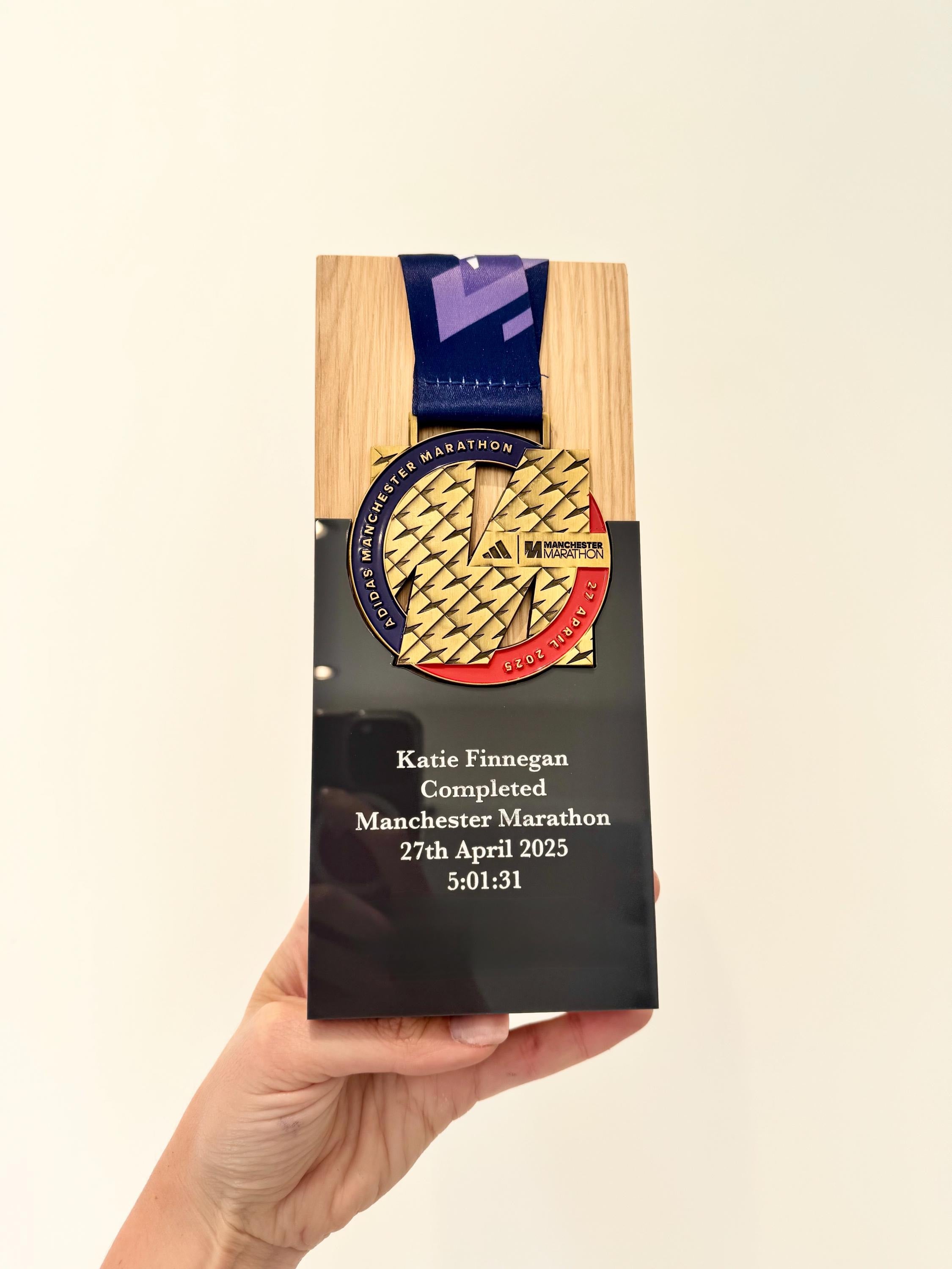 Personalised Manchester Marathon 2025 Solid Oak Trophy Medal