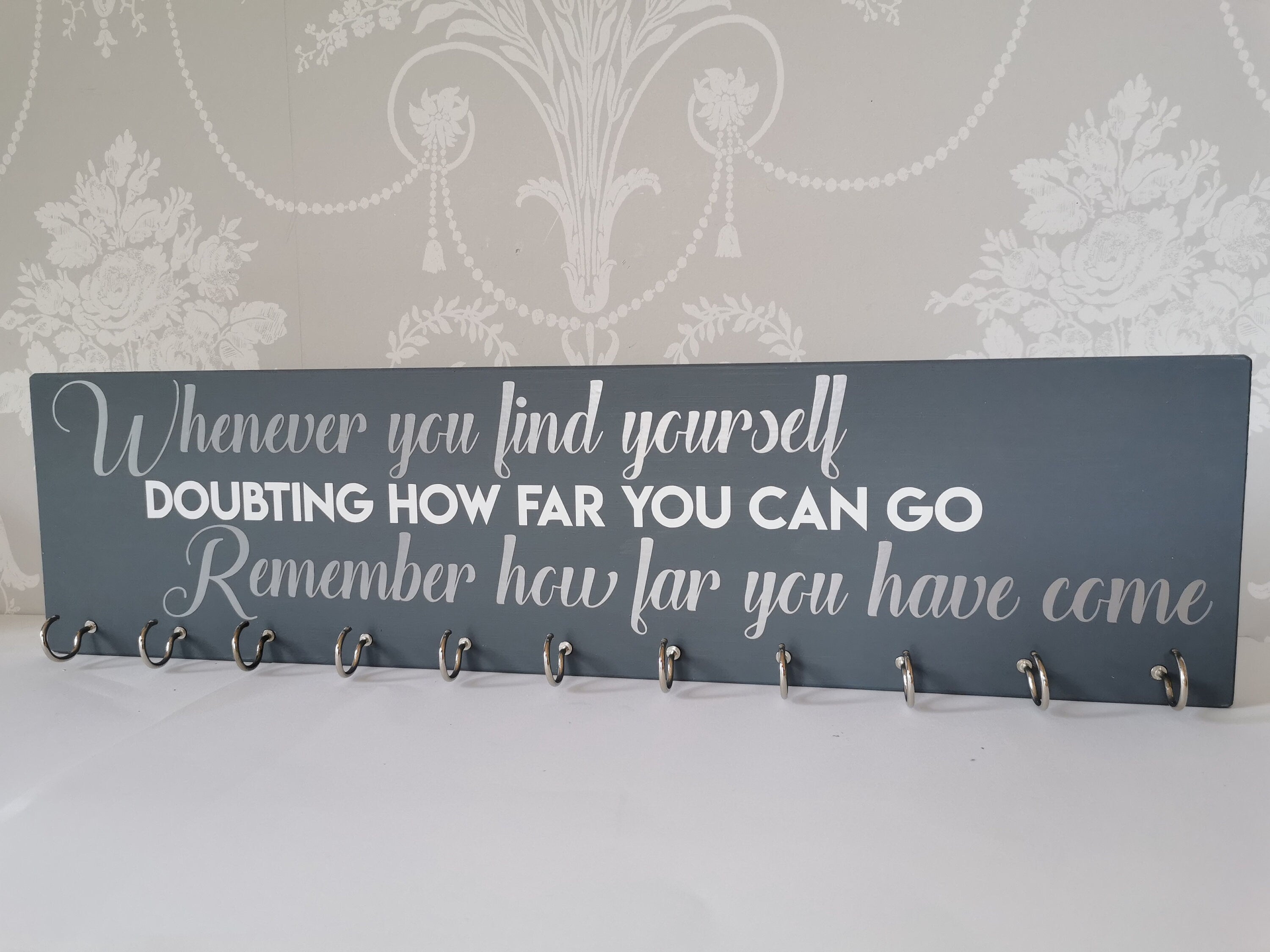 Personalized Medal Hanger: Inspirational Quote, Wall Mountable, 11 Hooks