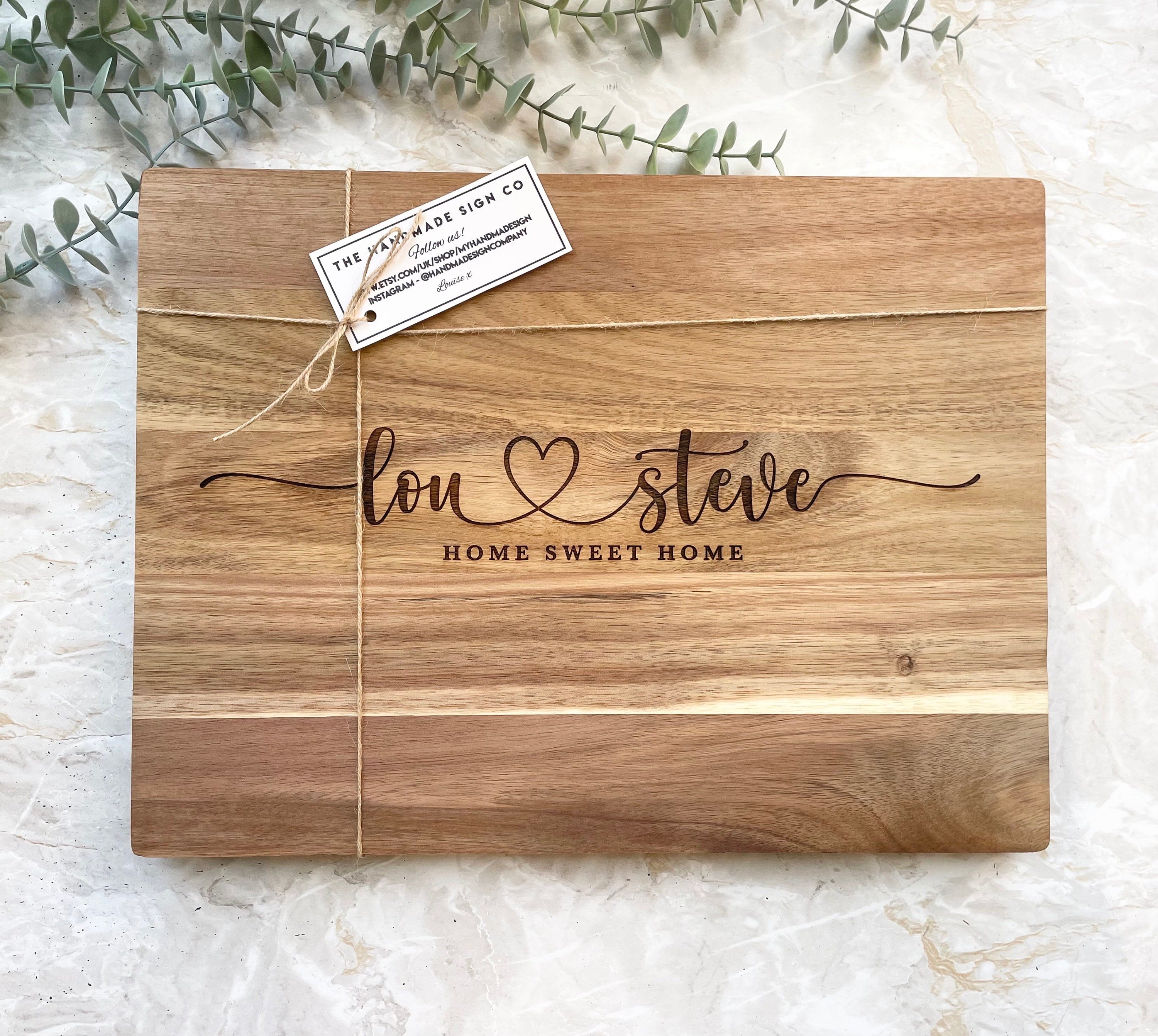 Personalised Acacia Wood Butchers Block, Engraved Serving Board