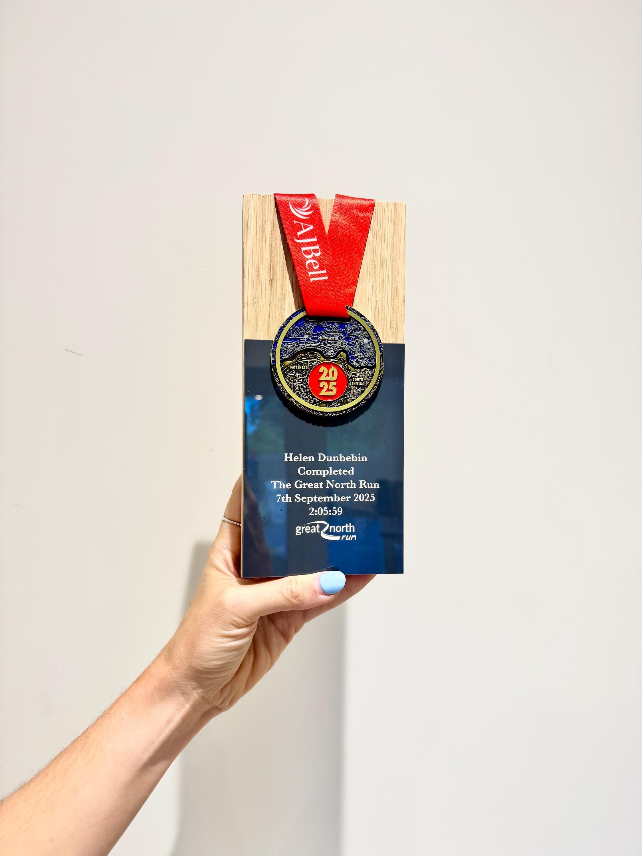 Great North Run 2025 Solid Oak Trophy, Engraved Half Marathon Plaque