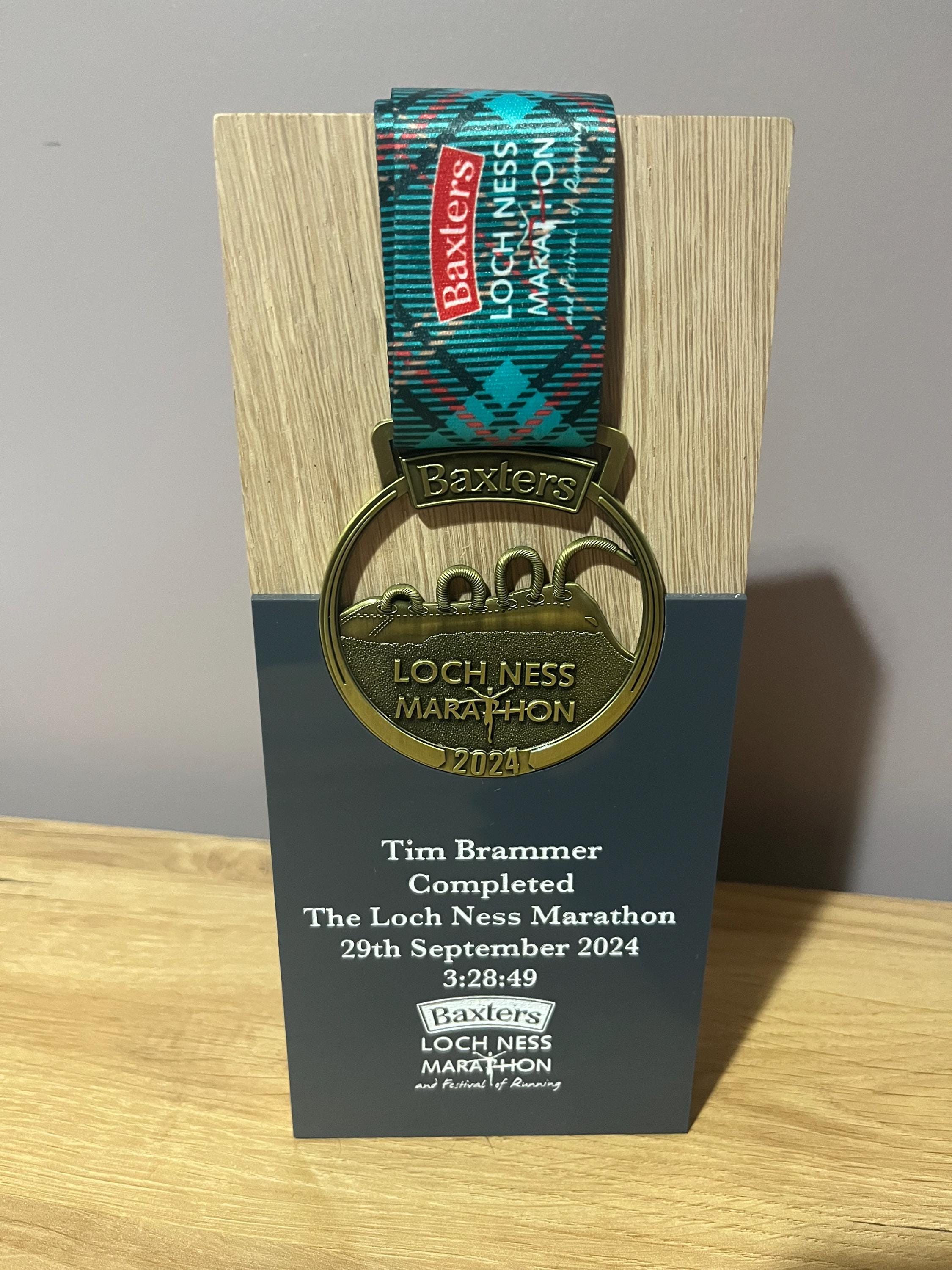 Personalised Loch Ness Marathon Trophy, Engraved Solid Oak