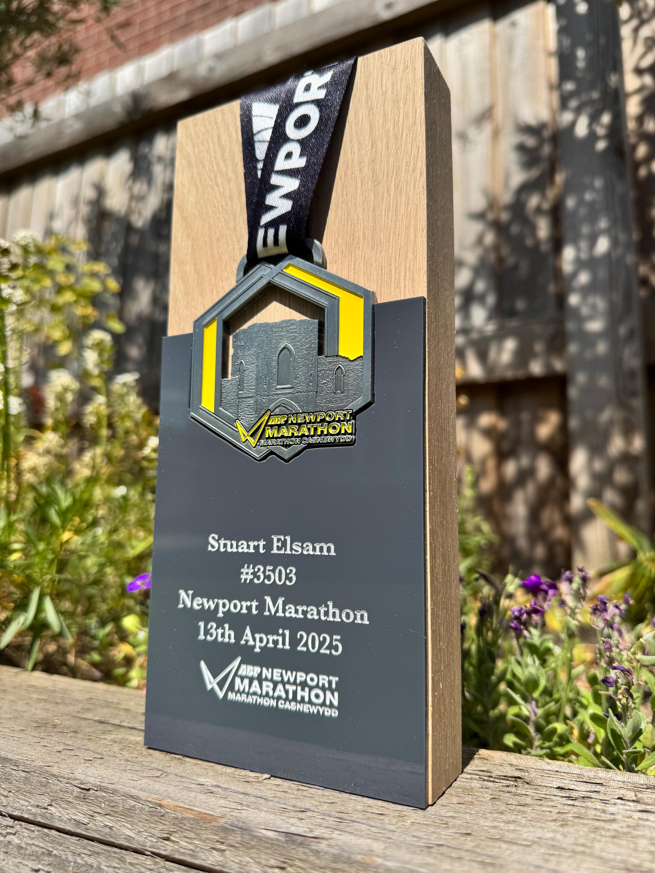 Newport Marathon Trophy Made From Solid Oak Engraved and Personalised With Your Chosen Words