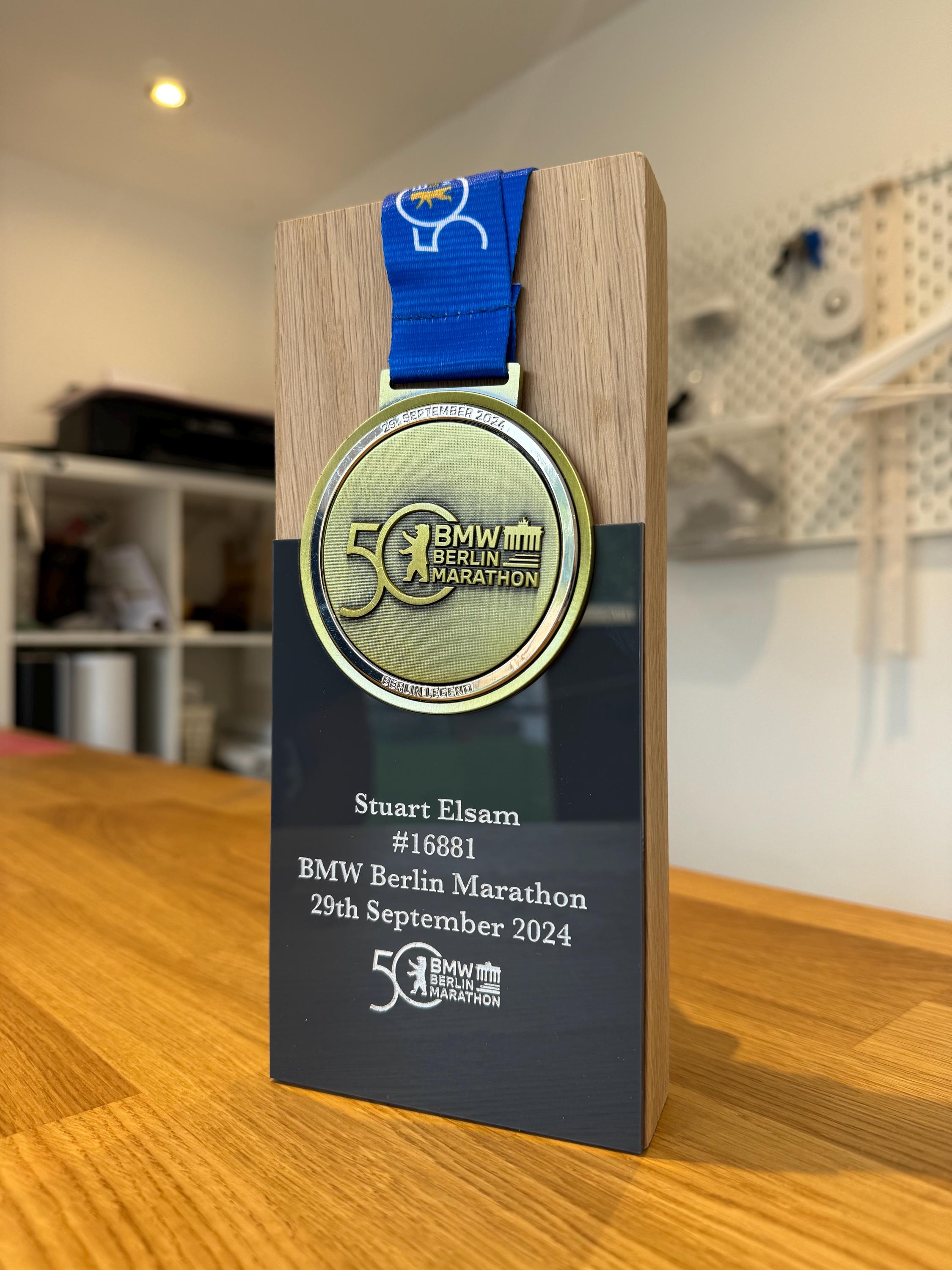 Berlin Marathon Trophy Made From Solid Oak Engraved and Personalised With Your Chosen Words