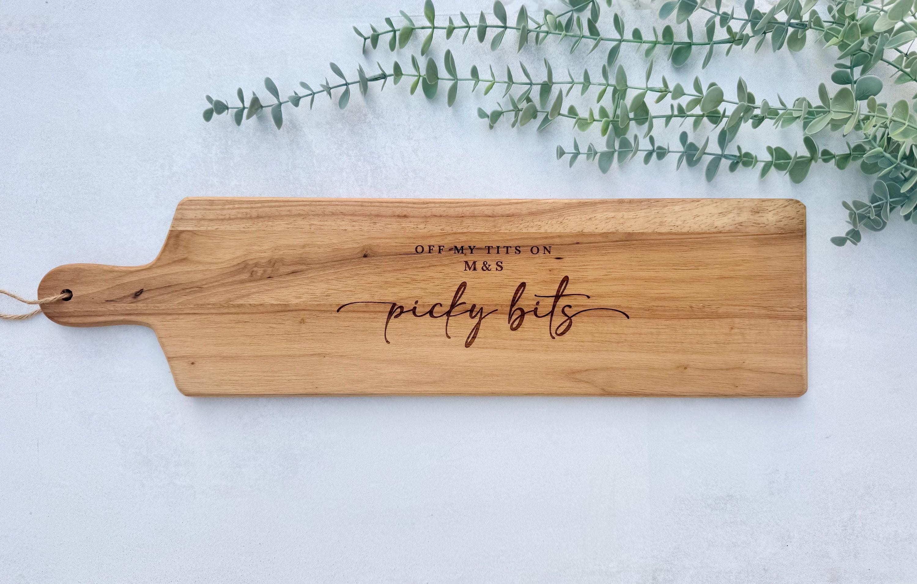 M&S Off My Tits On Picky Bits XL Charcuterie Board | Chopping Board | Serving | Engraved Acacia Wood