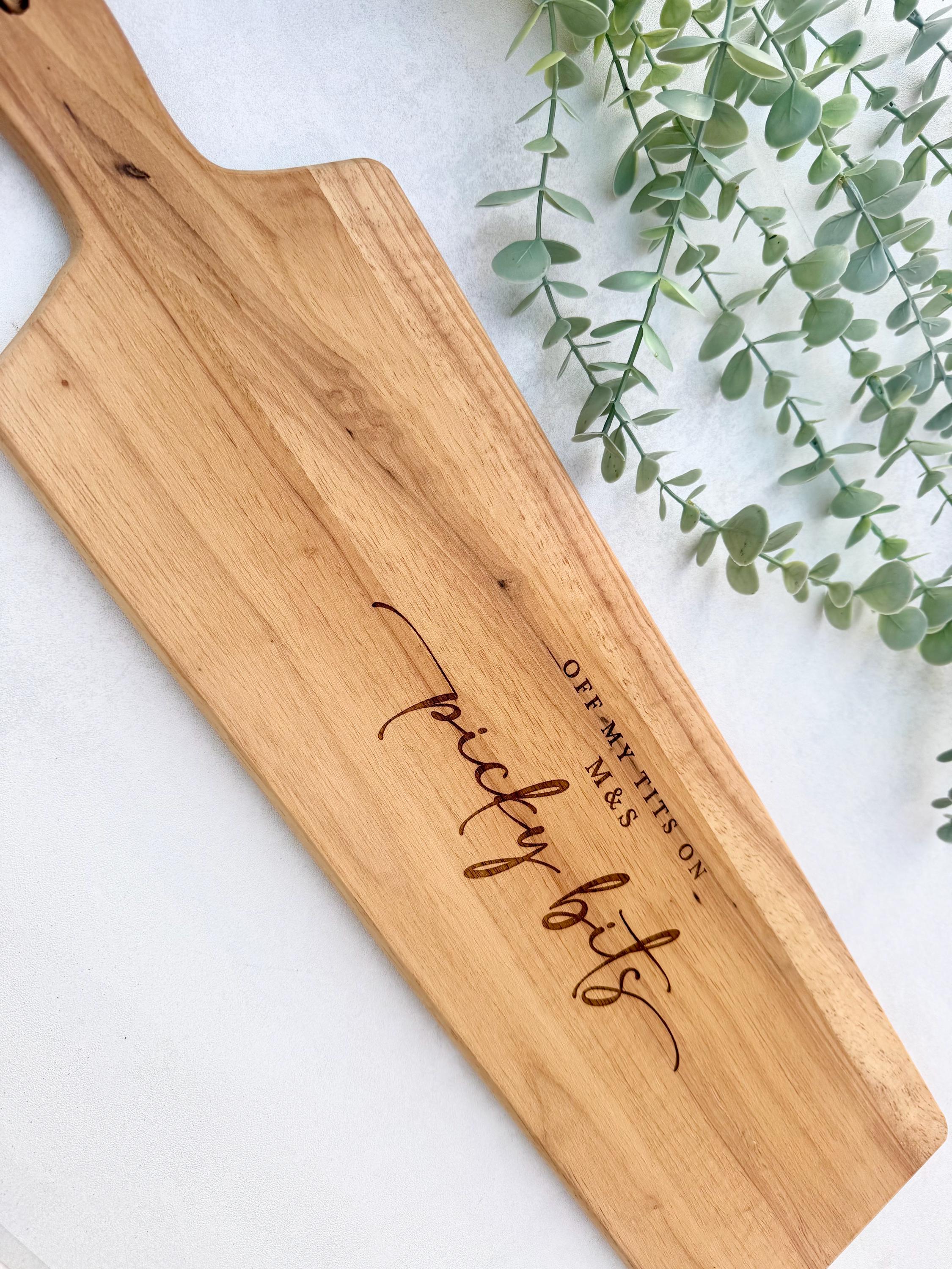 M&S Off My Tits On Picky Bits XL Charcuterie Board | Chopping Board | Serving | Engraved Acacia Wood