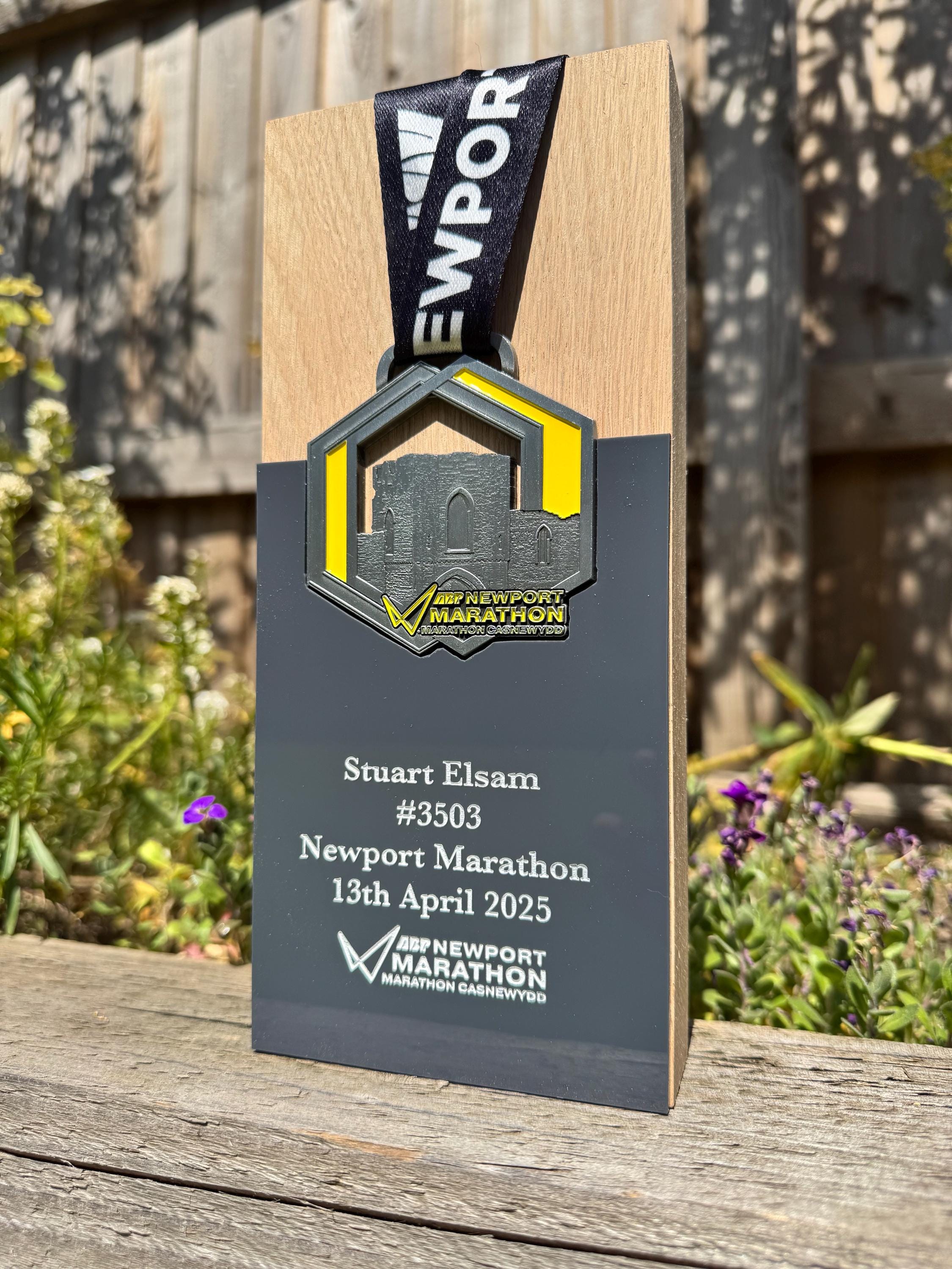 Newport Marathon Trophy Made From Solid Oak Engraved and Personalised With Your Chosen Words