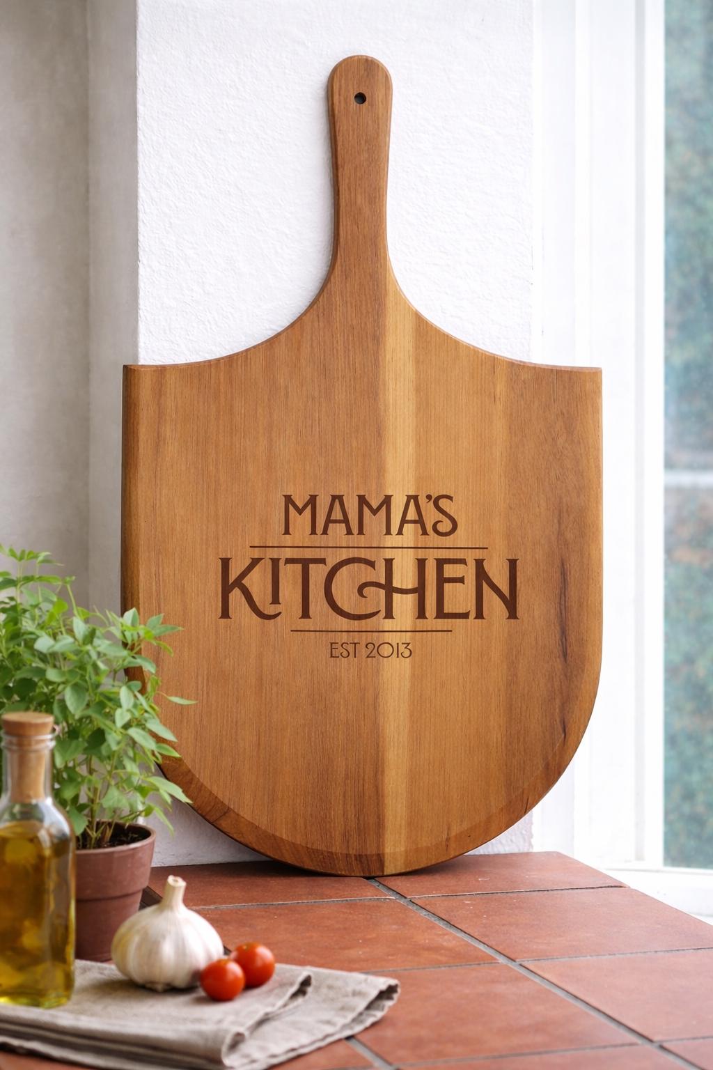 Personalised Acacia Wood Pizza Paddle Peel, Engraved Pizzeria Serving Board